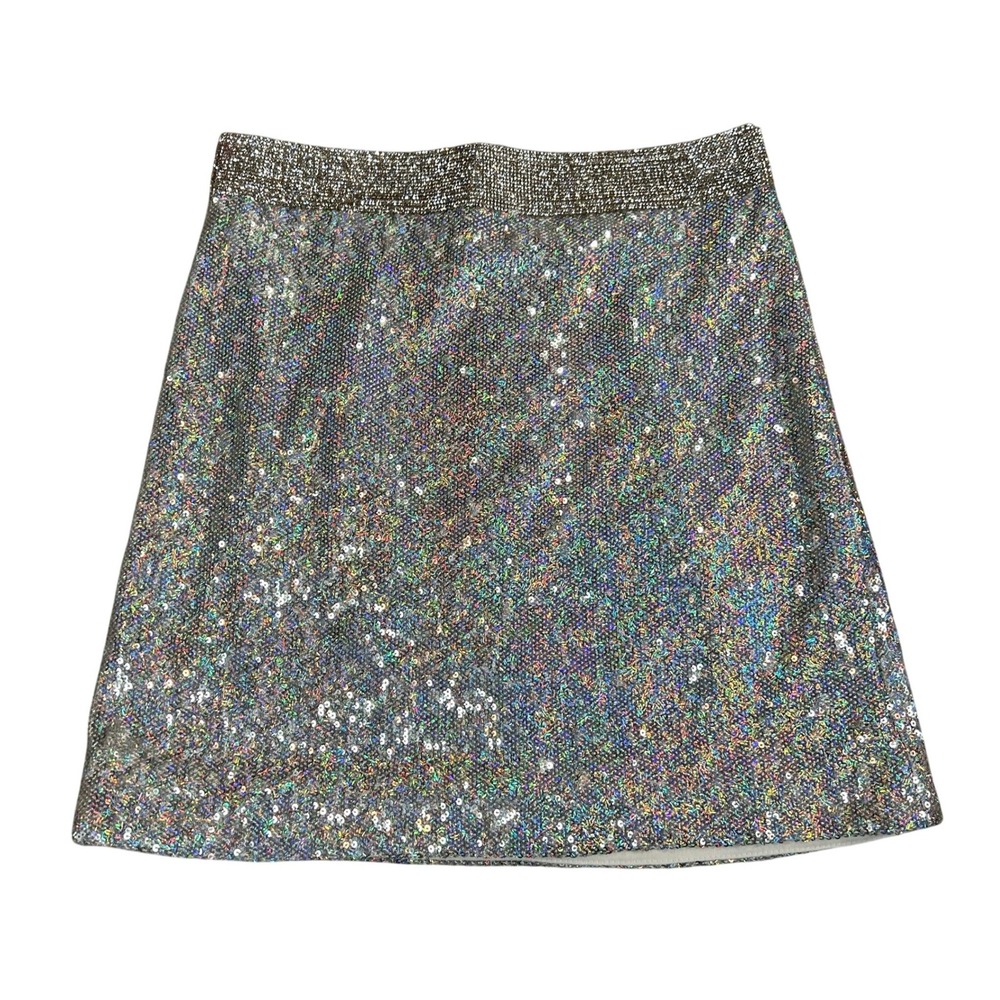Forever 21 Holographic Sequin Mini Skirt - Silver Iridescent